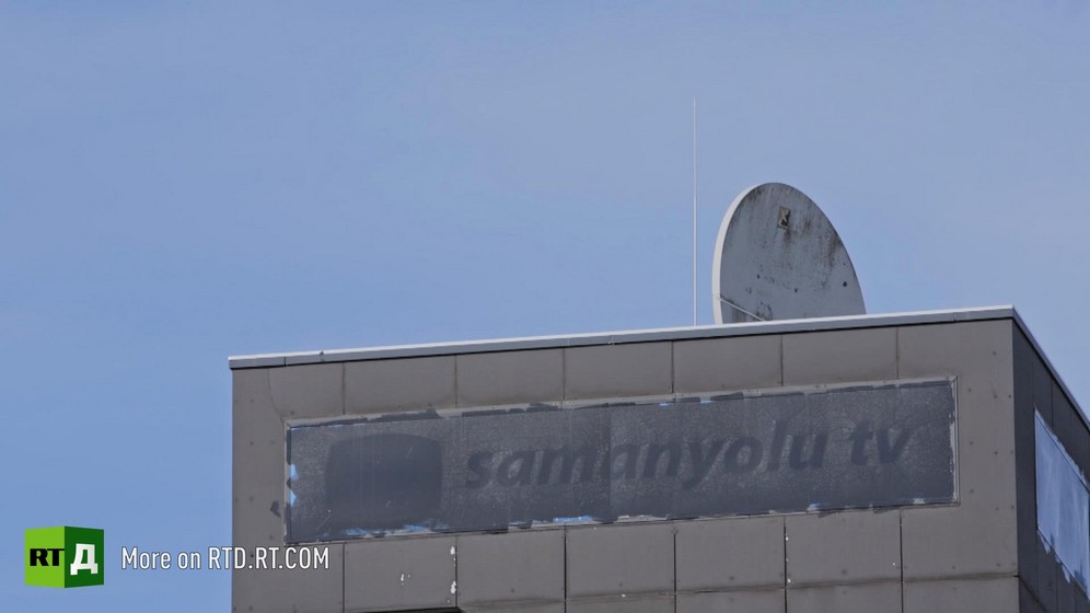 Top of the building of the Gulen movement's European headquarters in Offenbach, Germany. Marks left by lettering saying Samanyolu TV are still half readable. Still taken from RTD's documentary series on Fethullah Gulen, The Gulen Mystery, Episode 3: Gulen's Businessmen.