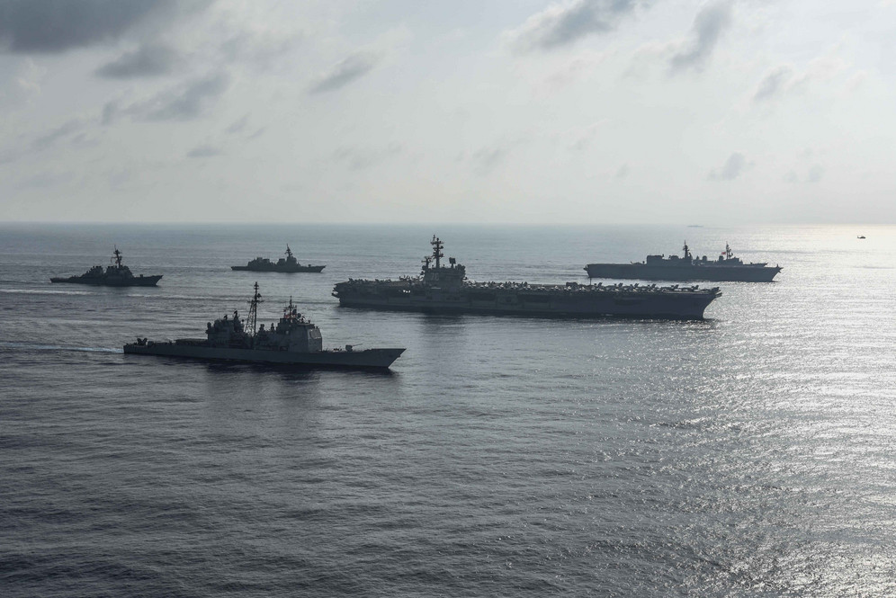 Ronald Reagan Aircraft carrier and US Navy ships in naval exercise in South China Sea