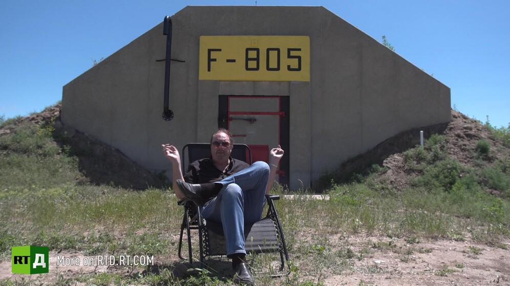 Robert Vicino in front of nuclear bunker in Vivos xPoint survival community. Still taken from RTD documentary Armageddon Ready