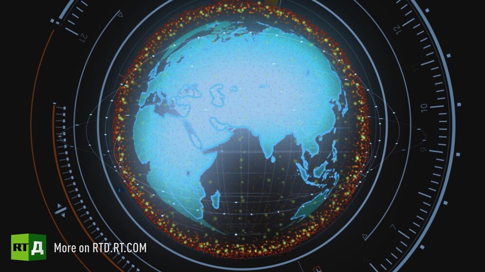 Space junk orbiting Earth. Still taken from RTD documentary No Way Back Space Debris.