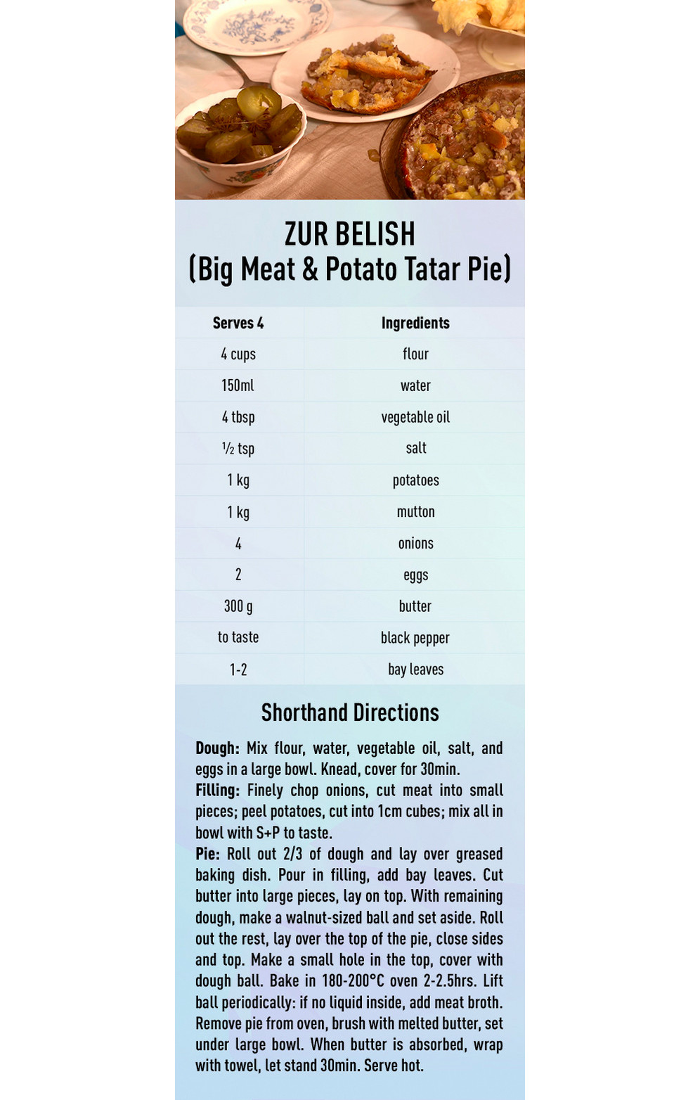 Zur Belish (Big meat & potato tatar pie) recipe