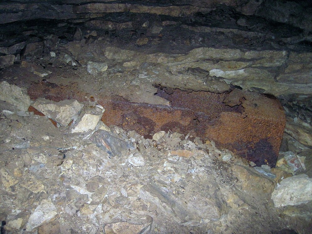 A metal casket in Mammoth Cave