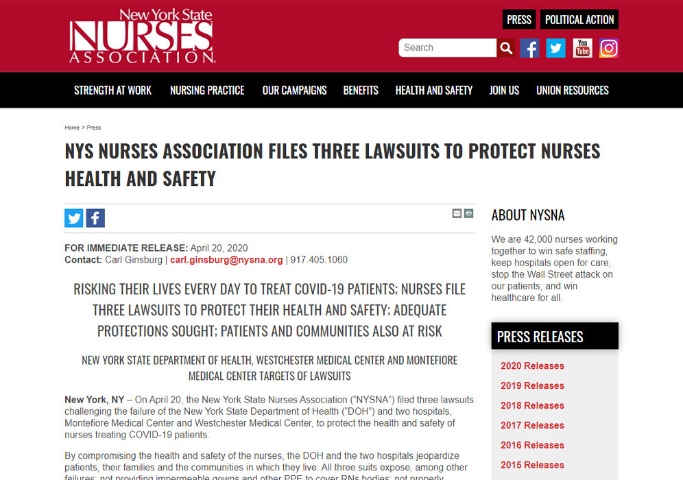 Ne York Nurses Union lawsuit