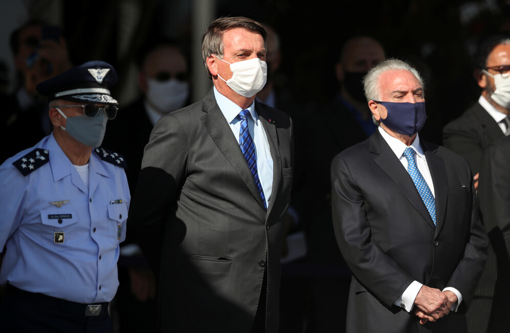 Brazil's President Jair Bolsonaro visits event before departure of humanitarian aid for Lebanon