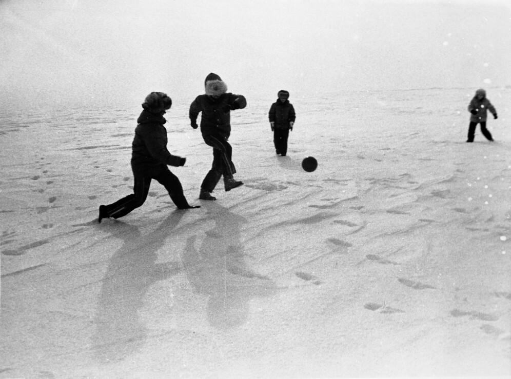 Metelitsa participants playing football near to the Mirny Station in Antarctica 