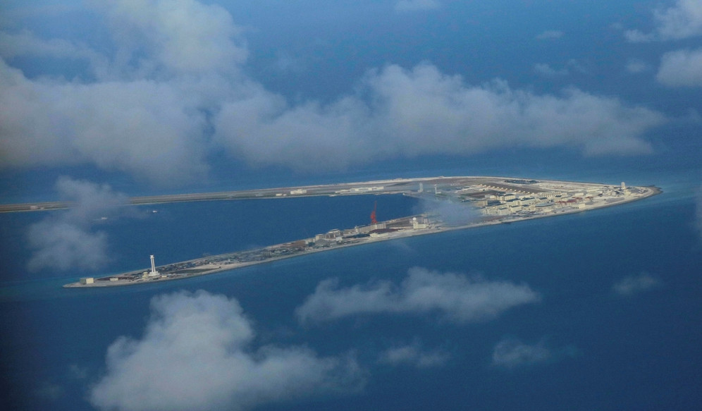 Aerial view of Subi Reef occupied by China, part of Spratly Islands in South China Sea