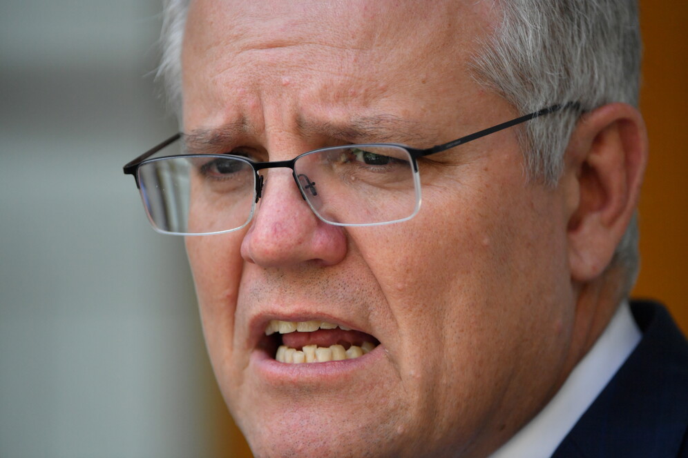 Australian Prime Minister Morrison speaks at a press conference in Canberra