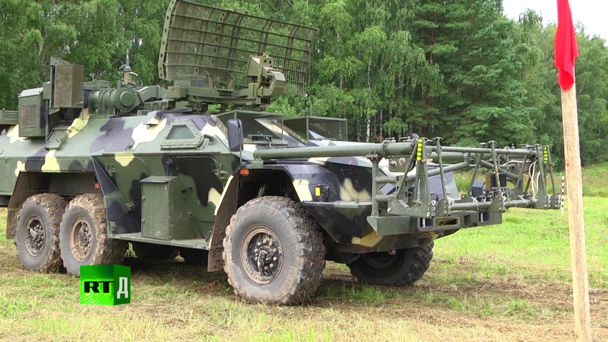 Documentaries about landmines: Russian Listva demining vehicle protects nukes on wheels. The vehicle has a large antenna that uses ultrahigh frequency waves to ‘fry’ the electric components in an explosive device.